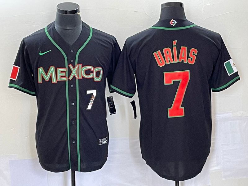 Men 2023 World Cub Mexico #7 Urias Black red Nike MLB Jersey10